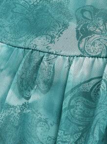 ROMWE Fairycore Áo ba lỗ cổ yếm họa tiết Paisley cho nữ, viền bất đối xứng - Màu xanh lam - Xem 4