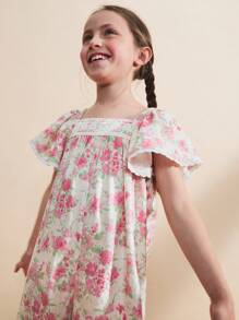 SHEIN Young Girls' Casual Ditsy Floral Printed Romper, Summer - Multicolor - View 5
