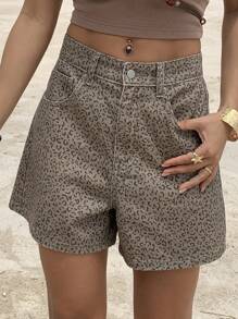 DAZY 女士豹纹宽松休闲牛仔短裤，夏季