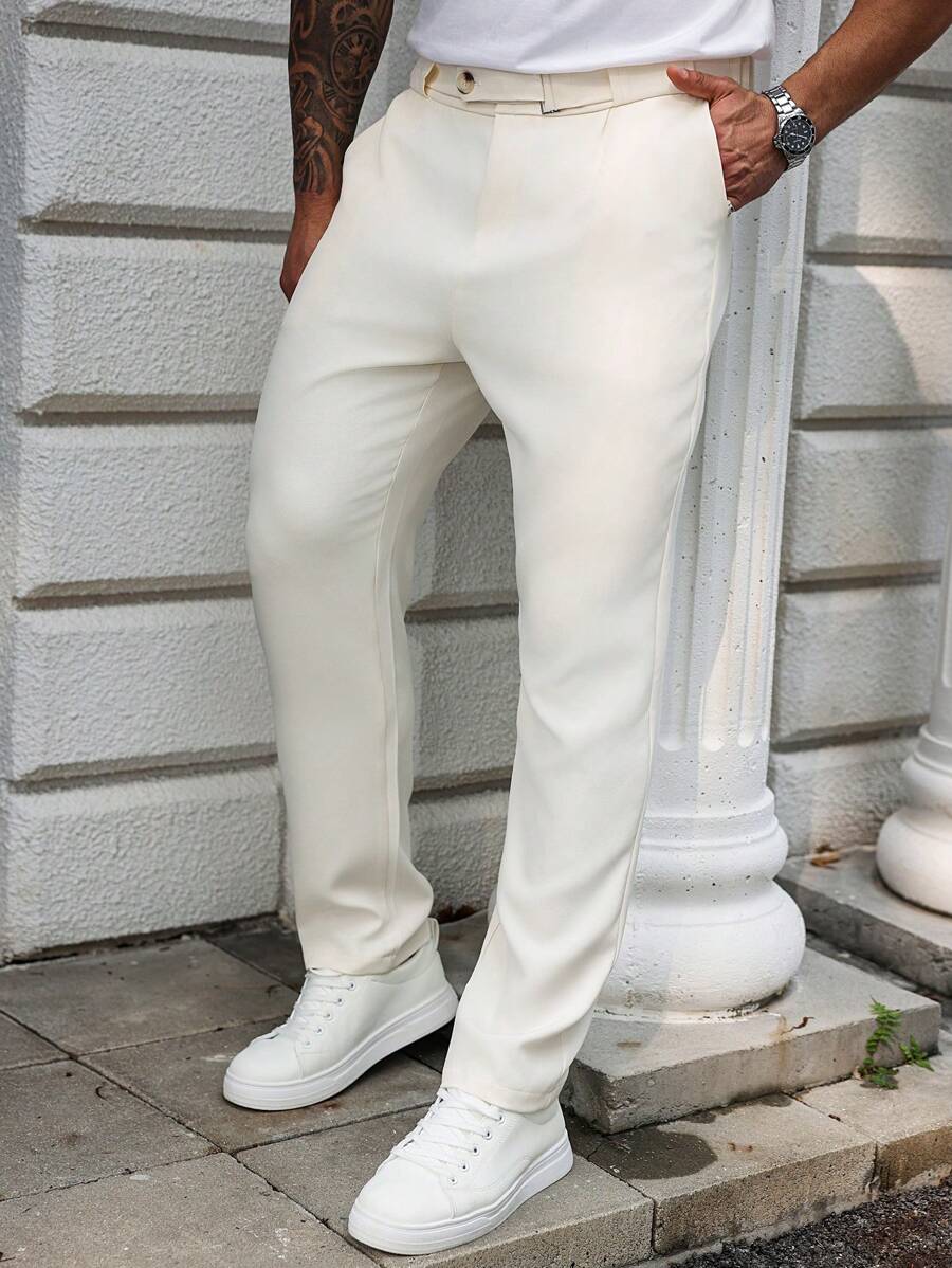 Manfinity Homme Plus Size Men's Casual Business Simple Solid Slant Pocket Suit Pants - Apricot - View 1