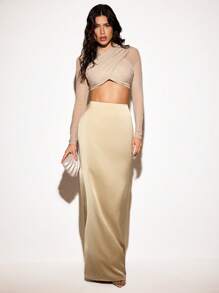 VIOLA AND VESPER Warm Sand Elegant High-Waist Satin Mermaid Maxi Skirt Women Summer Outfits