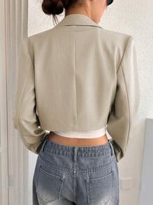 DAZY Áo blazer ngắn tay cổ ve lật màu trơn dành cho nữ, trang phục công sở mùa thu. - Màu be - Xem 2