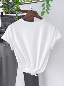 INAWLY 女士字母与鳄鱼印花常规版型圆领短袖 T 恤