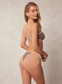 L'Amorae Sutien de bikini elegant cu bretele detașabile, model vacanță de vară, cu contrast de culoare, model vacanță - Maro - Vizualizare 2
