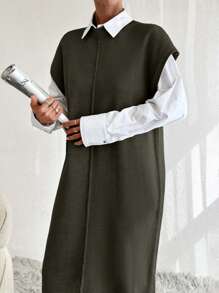 EURMUSE Solides Kleid mit Fledermausärmeln und Knopfdetails