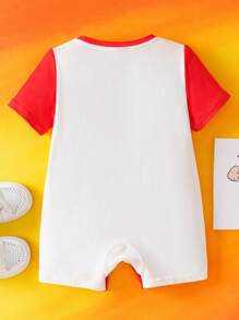 Astro Boy X SHEIN 男婴可爱卡通图案红白短袖连体衣