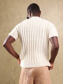 SUMWON Suéter ligero de manga corta acanalado de estilo retro clásico, con diseño lineal, ajuste muscular, de primavera y verano, para uso casual