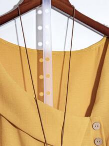 SHEIN Áo sơ mi cài nút tay ngắn thường ngày cỡ lớn cho nữ mùa hè - Màu vàng - Xem 5