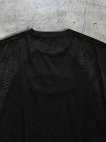 AXEPEAK 男士宽松针织镂空短袖圆领T恤，夏季 - 黑色 - 查看 7