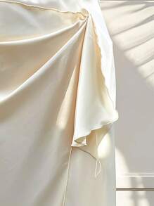 Franclia 女士时尚休闲缎面中裙 - 杏色 - 查看 3