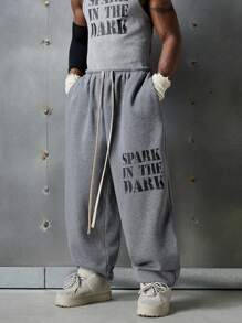 NEON BLANC 男士街头时尚字母印花抽绳踝带针织运动裤 - 灰色 - 查看 2