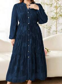 Modelyn Romantic Cut-Out Long Sleeve Loose Multilayer Dress For Spring & Summer, Plus Size Fall Cloth For Women - Blue - View 4