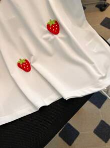 Chiquease New Fashionable T-Shirt For Women, Sweet And Youthful Look With Embroidered Strawberry Patches, Versatile And Slimming Regular Fit, Short Sleeve - White - View 4
