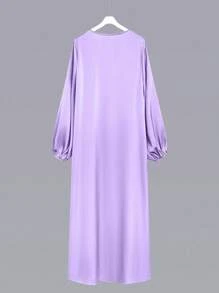 SHEIN Najma Áo khoác ngoài kiểu Ả Rập tay đèn lồng màu trơn cho nữ, Abaya Maxi thường ngày, dùng cho trang phục thường ngày/ở nhà - Màu Lilac Tím - Xem 2