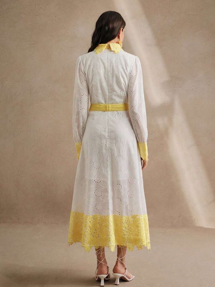 New Gentle Style Lady Embroidered Floral Lace Patchwork Elegant Dress