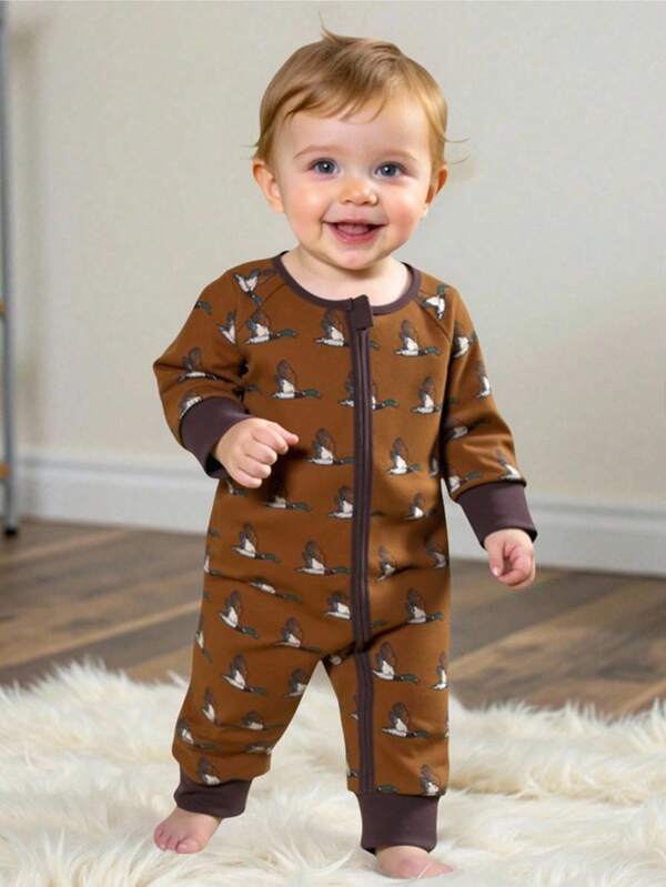 New Ins Style Baby Romper, Cute Animal Pattern Baby Jumpsuit For Spring, Summer, Daily Wear, Outdoor, Long Sleeve, Fashionable Jumpsuit