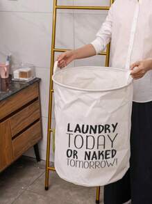 1pc Polyester Laundry Basket, Modern Letter Graphic Laundry Basket For Homelaundry Hamper,Washing Basketbathroom Organizer,Basket,Storage Basket,Foldable Laundry Basket - Beige - View 3
