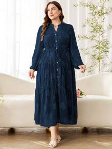 Modelyn Romantic Cut-Out Long Sleeve Loose Multilayer Dress For Spring & Summer, Plus Size Fall Cloth For Women - Blue - View 6