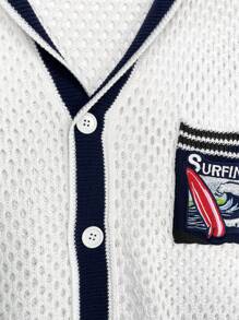 Surfspeed Men's Fashionable Designer Style Color Block Embroidered Knitted Cardigan Sweater - White - View 4