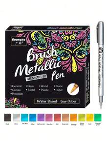 12支/套金属马克笔，适用于黑色纸张、玻璃、摇滚笔、绘画、剪贴簿、相册、金属马克笔、学生文具