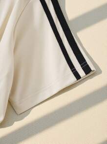 SHEIN Casuvi Kids 1pc Teen Girl Khaki Patchwork Navy Casual Dress - Khaki - View 8