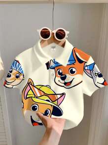 SHEIN Leap Crew 男童休闲可爱卡通小狗印花短袖 Polo 衫，春夏季舒适穿着