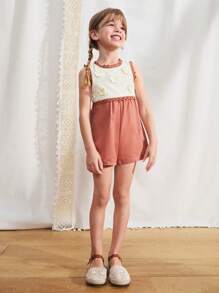 SHEIN Young Girls Adorable 3D Flower Crochet Bodysuits & Jumpsuits, Summer - Multicolor - View 2