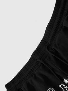 ROMWE MEN Street Life Men's Cartoon Print 2 In 1 Basketball Shorts, Suitable For Daily Wear In Spring/Summer - Black - View 7