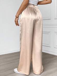 SHEIN LUNE Women's White Twill Office Pants, Elegant & Casual For Work Outfit, Spring/Summer Women Pants Business Casual Women Women Pants Women Dress Pants Khaki Women Pants Baggy Pants Office Women Outfits Work Women Clothes Business Casual Wide Leg Women Pants Professional Women Clothes Airport Women Outfits Teacher Outfits For Women
