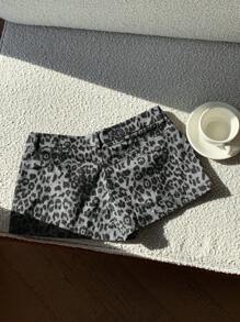 Comfortcana Quần short họa tiết da báo cạp thấp cho lễ hội âm nhạc miền Tây mùa hè - Xám - Xem 2