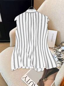 Franclia 时尚优雅条纹蝴蝶结无袖上衣 - 黑與白 - 查看 2