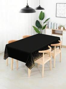 137x274cm Disposable Black Tablecloths Rectangle Gold Dot Waterproof Party Table Covers For Birthday Wedding Engagement Christmas Party Decorations,Christmas Mother's Day Graduation - Black - View 5