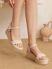 Styleloop Women's Canvas Wedge Lace-Up Sandals For Daily Wear - Apricot - View 5