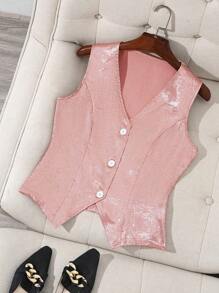 GlowEve CURVE 大码女式优雅休闲背心，采用特殊面料 - 粉色 - 查看 1