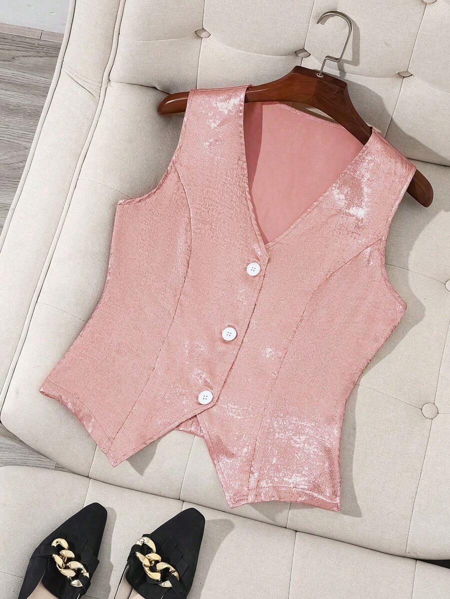 GlowEve CURVE 大码女式优雅休闲背心，采用特殊面料 - 粉色 - 查看 1