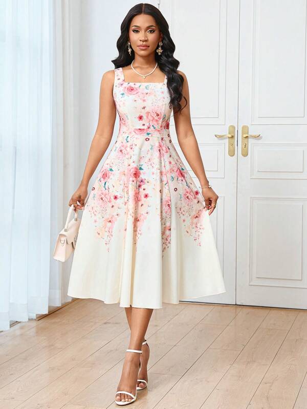 Lyxana Commuting Simple Floral Print Women Dress