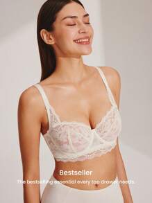 LUVLETTE 女士内衣休闲曲线半罩杯聚拢透气钢圈性感无衬里白色蕾丝优雅网眼迷你文胸新娘内衣 - 米色 - 查看 6
