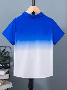 SHEIN Tween Boy Ombre Short Sleeve Shirt, Fashionable Ombre Design, Breathable Fabric, Comfortable For Everyday Wear - Royal Blue - View 2