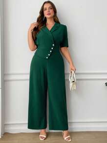 Ellevyn Macacão Elegante de Manga Curta Verde Plus Size para Mulheres, Roupas de Trabalho de Verão - Verde - Visão 3