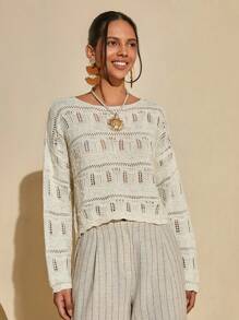 Bóhologie 女士钩针编织波西米亚风毛衣 - 白色