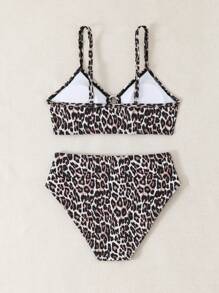 Ensemble de maillot de bain imprimé léopard pour préadolescentes, vacances à la plage - Rose bonbon - Voir 2