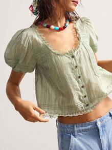 Bohemela 女式加大码平纹泡泡短袖圆领衬衫