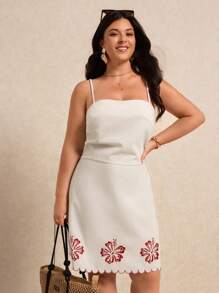 Elaquor Plus Size Women Floral Print Elegant Slip Dress - White - View 2