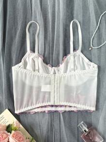 Myrelith 女士花卉刺绣薄纱文胸上衣，紫色蕾丝文胸，精致花卉设计，适合日常穿着，内衣文胸 - 紫色 - 查看 2