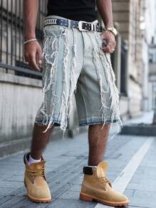 Manfinity EMRG Bermudas vaqueras casuales con bordes lavados para hombre