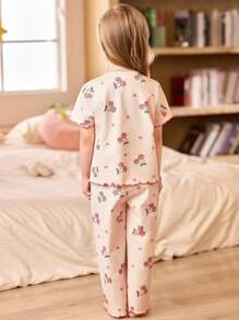 SHEIN 3件套樱桃印花短袖上衣和裤子女童幼儿睡衣套装 - 彩色 - 查看 11