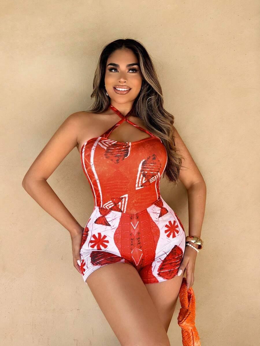 SHEIN Unity Women's Floral Print Bodycon Jumpsuit For Vacation - Multicolor - View 1