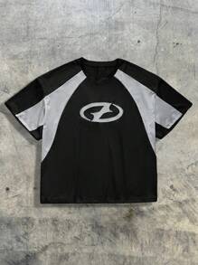 AXEPEAK 男士宽松针织镂空短袖圆领T恤，夏季 - 黑色 - 查看 1