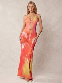 L'Amorae 花卉印花镂空露背连衣裙泳衣罩衫 - 彩色 - 查看 3