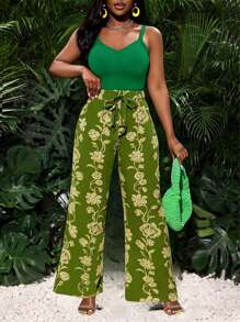 女士简约优雅绿色长款休闲裤，舒适款式 - 綠色 - 查看 5